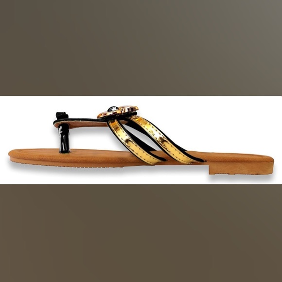 Gem Studded Open Back Synthetic Leather Flat Thong - Picture 3 of 8